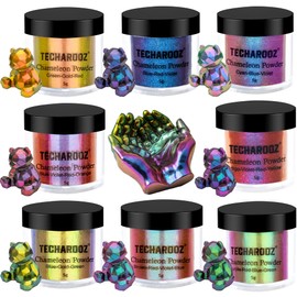 TECHAROOZ Chameleon Mica Powder 8 Color Shift Mica Powder, Holographic Glitter for UV & Epoxy Resin Supplies, Eyeshadow, Acrylic Paint, Nail Decor, Slime, Soap Making, Candles, Bath Bombs, Cosmetics
