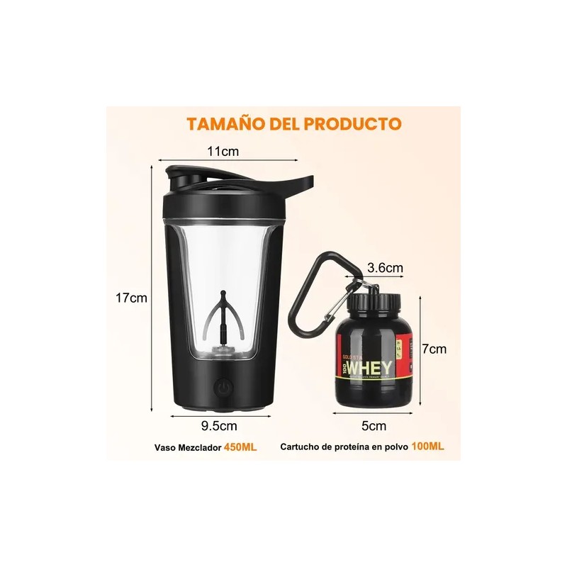 Vaso Shaker Eléctrico Time4buy 450 ml, con Llavero Scoop y