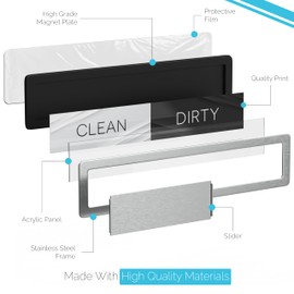 Stainless Steel Dishwasher Magnet Clean Dirty Sign, Premium Clean Dirty Magnet for Dishwasher with a Protective Backing & Adhesives, Kitchen Gadgets Decor, Black White Dirty Clean Dishwasher Magnet