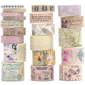 Songdao 20 Rolls Vintage Washi Tape Set Retro Arts Adhesive Tapes Fleeting Monologue Decorative Masking Tape Sets for Craft, Kids, Scrapbook, DIY, Gift Wrapping (Wilderness Remians)