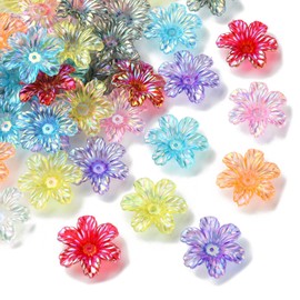 LiQunSweet 50 pcs Random Colors Acrylic Transparent Lily Beads End Cap Spring Flower Floral Trumpet Spacer Bead for Jewelry Making DIY Earring Bracelet Keychain