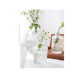 Diamond Small Glass Vase for Centerpieces Set of 3,Crystal Clear Glass Bud Vase Hydroponic Planter,Mini Embossed Vintage Table Vase Decorative for Wedding Farmhouse Party Home Decor(clear 2)