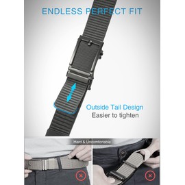 CHAOREN Nylon Ratchet Belts for Men - Black Casual Golf Web Belt Men 1 3/8" - Automatic Adjustable Buckle Fit Jeans