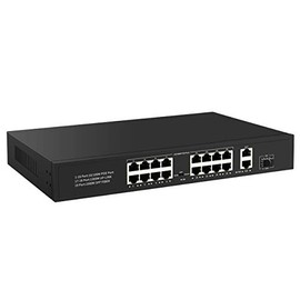 16 Port PoE Switch Unmanaged with 2 Gigabit Uplink Ports, POE Plus Up to 30W Per Port, Total Budget 250W, 803.af/at Compliant, Extend Mode, Rack Mount