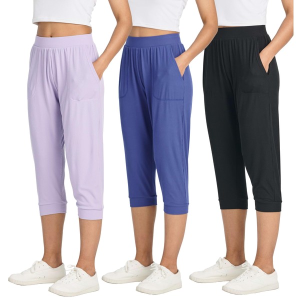 3 Pack Womens Plus Size Capri Pants Fashion Yoga Sweatpants