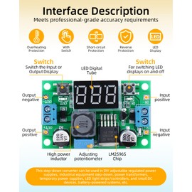 RIIEYOCA LM2596 DC-DC Step-Down Module, Adjustable Voltage Regulator 4V-40V to 1.25-37V up to 2A, DC Step-Down Converter Power Supply with LED Voltmeter Display (Pack of 2)
