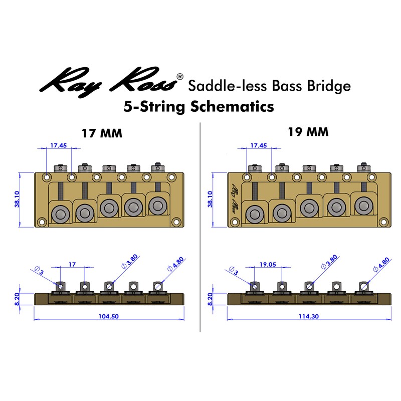 Ray Ross Saddle-Less 5-String Bass Bridge (19 mm, Chrome)