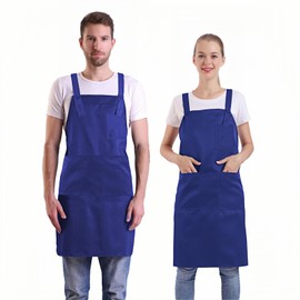 BIGHAS H Back Style Apron with Pocket for Women, Men Adjustable Large Size Comfortable, Kitchen, Home, Cooking 16 Colors (Sapphire Blue)