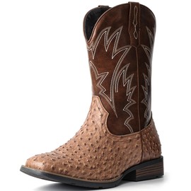 IUV Cowboy Boots For Men Western Ostrich Durable Fashionable Embroidered Pull On Slip Resistant Assorted Colors Boots