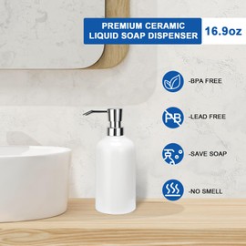 UHEY HOME Ceramic White Soap Dispenser Bathroom, 16.9oz Hand Soap Dispenser for Kitchen, Hotel