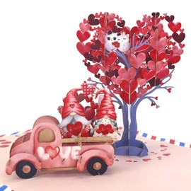 CUTE POPUP - Valentine's Day Pop Up Cards with Gnome Couple's Romantic Drive Under Heart Cherry Tree - Anniversary Pop Up Card, 3D Pop Up Cards for Couple, Husband, Wife on any Occasion