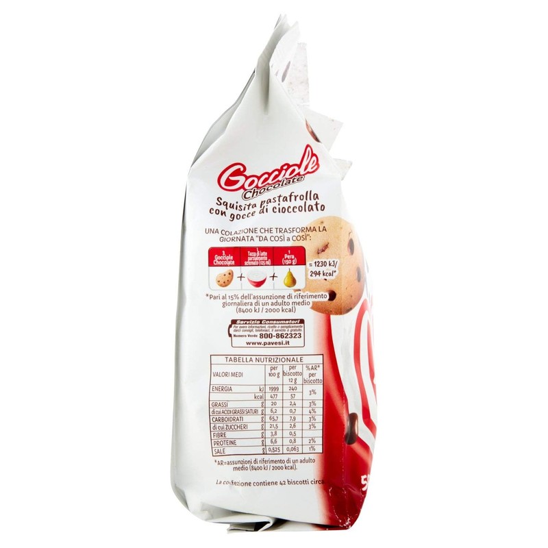 Pavesi: "Gocciole Chocolate" Biscuits with Chocolate drops , no palm