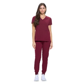 Natural Uniforms Womens Essential Cool Stretch Jogger Scrub Set (Burgundy, Medium)