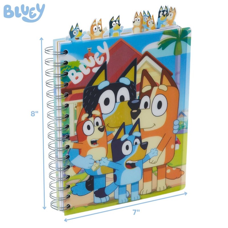 Bluey Tab Journal Notebook, Spiral Bound, 144 Lined Pages, 8