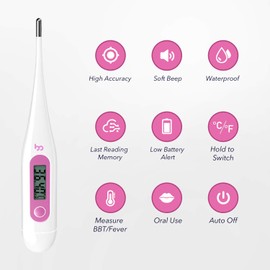 Femometer Digital Basal Body Thermometer Fertility Monitor Record BBT Manually, Draw BBT Chart Pinpoint Ovulation Day, High Accuracy Perfect Companion for Ovulation (Pink)