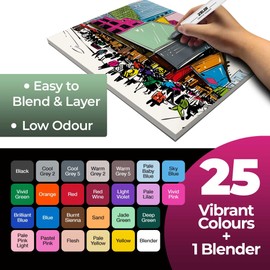 Zieler® - 25 + 1 Artists Graphic Marker Dual Tip Pens | Vibrant Colours | Easy to Blend & Layer | Low Odour – Includes Blender Pen