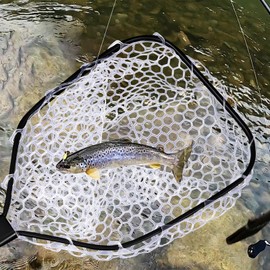 Foldable Fly Fishing Net, Trout Fishing Landing Net with Anti-Slip Collapsible Pole Handle, Easy Catch and Release Fishing Net for Salmon, Fly, Kayak, Bass