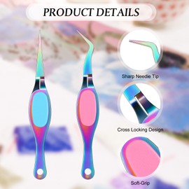 Reverse Tweezers Craft Tweezers Crossing Lock Tweezers Reverse Grip Precision Curved Bent Straight Tweezers Fine Tip for Craft Jewelry Beading Electronic Laboratory Work (Multi-color)
