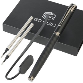 GC QUILL Luxury Rollerball Pen Gift Set, Fancy Pen with 2 Black Ink Refills and Metal Bookmark, Nice Pen for Writing Journaling - Elegant Pen for Men Women Gift - MUEU-30