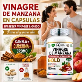 Vinagre de Manzana Orgánico en Cápsulas Purely Organics Gold, Complejo 1300 mg por Porción con Cúrcuma, Canela, Picolinato de Cromo y Pimienta de Caye
