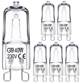 EvaStary G9 Halogen Bulbs, 40W Clear Capsule Halogen Bulbs, Dimmable, Warm White G9 Lamps for Chandeliers, Pendant Lights, Cabinet Lights, Landscape Lights (Pack of 6)