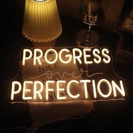 Progress Over Perfection Wall Hanging Neon Sign,Classroom Wall Decor Sign, Led Inspirational Office Decor Light, Teacher Gift, Decorative Neon Lights for Kids Room, Playroom Wall Decor (warm white)