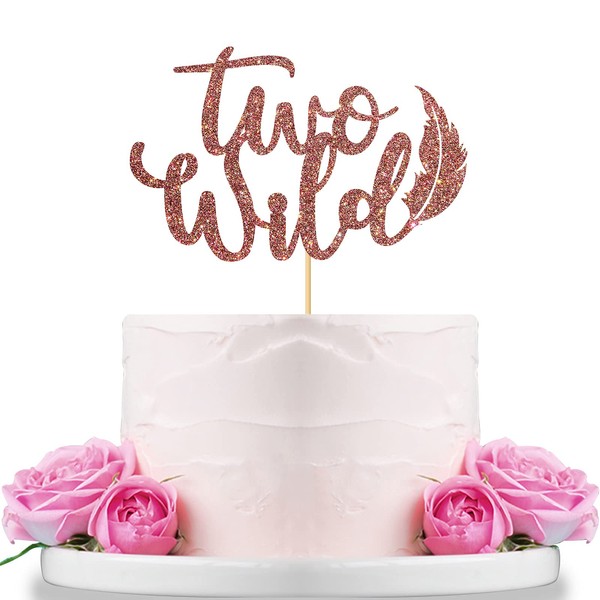 WeBenison - Decoración para tarta de 2 cumpleaños para bebé o niña, color dorado rosa con purpurina