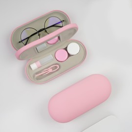 Eyeglass Case Double Sided Travel Size Cute Portable Contact Lens Box 2 in 1 Multifunction With Tool for Daily Outdoor Office