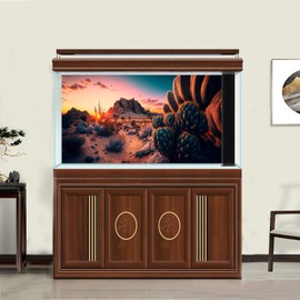 ZatiasMiller Reptile Habitat Background Colorful Sunset Over Desert Landscape Terrarium Background Cactus and Rocks Gobi Desert Plants Aquarium Background Tank Wallpaper Decor Vinyl 48x18in