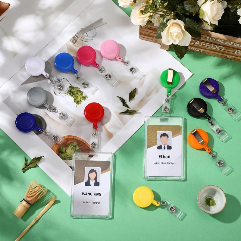 Geyoga 12 Sets Badge Holder Retractable Clip Multicolor Badge Reel