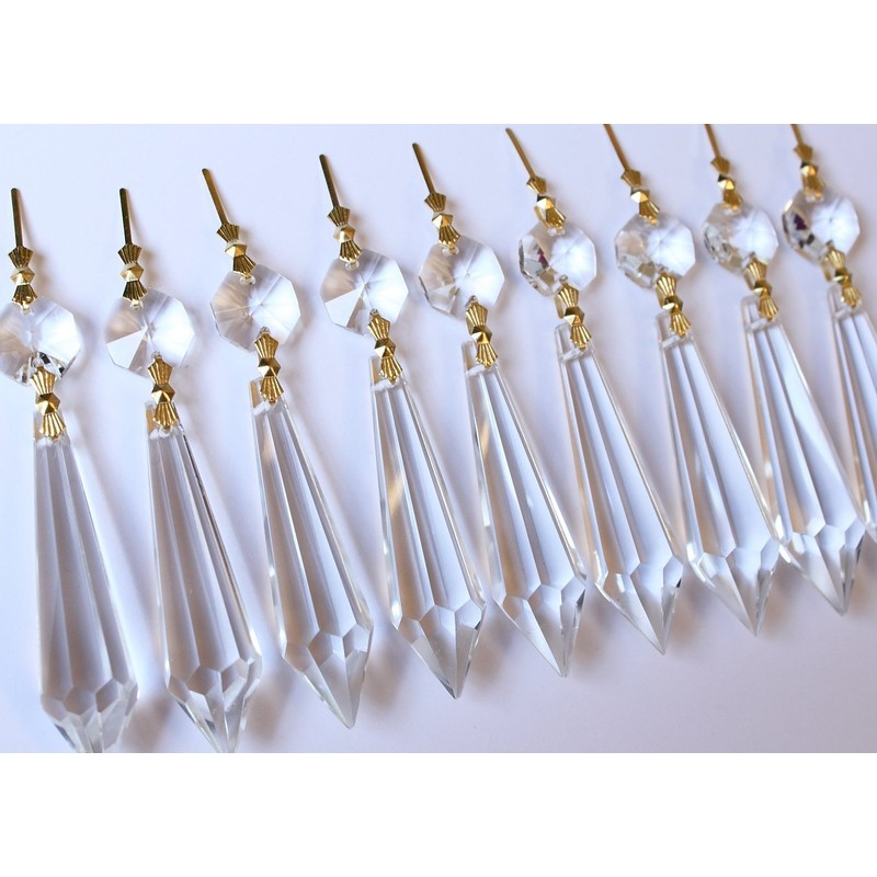 H&D 15pcs Large Clear Crystal Chandelier 60mm Icicle U-Drop Prisms
