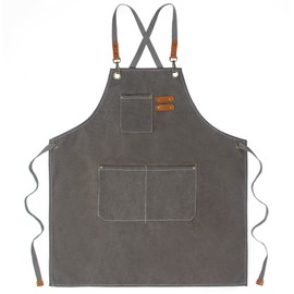 kilofly Work Apron Men Women Extra Long Ties Cotton Canvas Heavy Duty Grilling