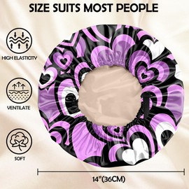 Zewurtuw Satin Bonnet Silk Bonnet for Sleeping Reusable Double Layer Elastic Adjustable Hair Caps Cute Aesthetic Women Girls-Purple Hearts