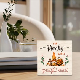 Nrleey Thanksgiving Gnome Fall Signs - Fall Gnome Wooden Sign, Thanksgiving Autumn Farmhouse Desk Decor, Fall Gifts Table Sign, Thanksgiving Decorations, 5 X 5 Inches