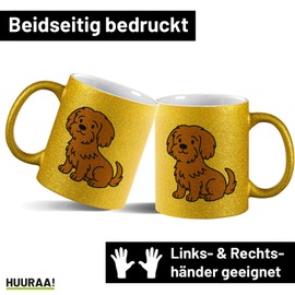 Huuraa Glitzer Kaffeetasse Havaneser Havi Comic Geschenk 330ml Gold Havaneser Geschenkidee