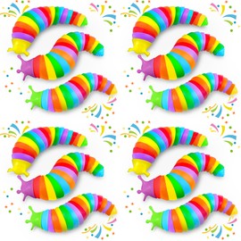 12PCS Baby Sensory Fidget Slug Toys Pack, ASMR Travel Airplane Activities Road Trip Car Toy for Toddler Kids Figette Worm for Adults Stress Relief Gift for Autism ADHD Autistic Caterpillar Stim Toys