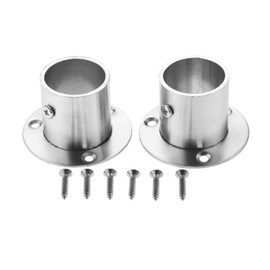 Hicello 2Pcs Stainless Steel Wardrobe Rail Rod Pole Socket End Support Bracket Flange-32mm