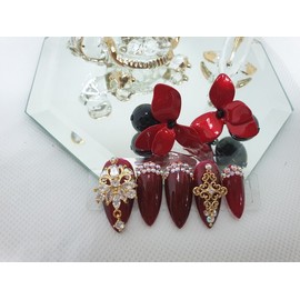 ❣High quality Red Money Nail Tips - Long Ballerina / ❣고품격 레드머니 네일팁 - 롱발레리나