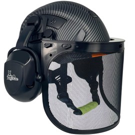 CR99 Forestry Safety Helmet Class C Hard Hats 3 In1 Chainsaw Arborist Helmet with Mesh Face Shield Ear Muffs Hearing Protection ANSI Z89.1 (Matte Black+B07+JHN Mesh Shield)