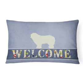 Caroline's Treasures BB5559PW1216 Komondor Welcome Canvas Fabric Decorative Pillow Machine Washable, Indoor Outdoor Decorative Pillow for Couch, Bed or Patio, 12HX16W