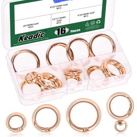 Keadic 16Pcs Round Carabiner Clips, Spring O Rings Clip Keychain, 3 Sizes Keyring Round Carabiner Round Spring Snap Hooks for Bag Purse Handbag Strap(Light Gold)