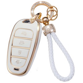 ontto 4-Button Car Key Case Fit for Hyundai Solaris Sonata Hybrid Nexo NX4 New Grand Santa Fe Tucson 2020-up Car Accessories,Soft TPU Key Shell Gold Egde Key Fob Cover with Keychain