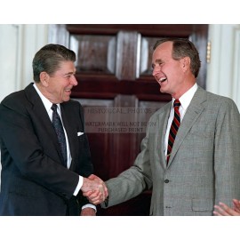 PRESIDENT RONALD REAGAN SHAKING HANDS WITH GEORGE H.W. BUSH 8X10 FRAMED PHOTO