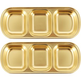 Miibiscolit 2Pcs Stainless Steel Dipping Bowls,3 Compartment Appetizer Serving Tray,Soy Sauce Dish Serving Dishes Appetizer Plates for Soy Sauce, Ketchup, BBQ Sauce or Seasoning