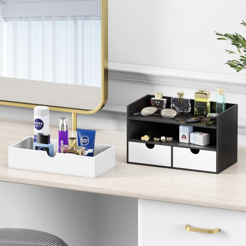 Wisuce Desk Organizer with Drawers - Bamboo Desktop Organizer Storage