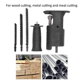 Reciprocating Saw Attachment Kit, Electric Saw Adapter, Electric Saw Diverter Head, Rill with Blade for Metal Wood Cutting Jigsaw