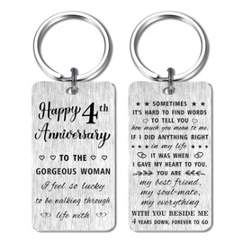 HYHYDHP 4 Year Anniversary Keychain Gifts for Her, Happy 4th Fourth Wedding Anniversary for Wife