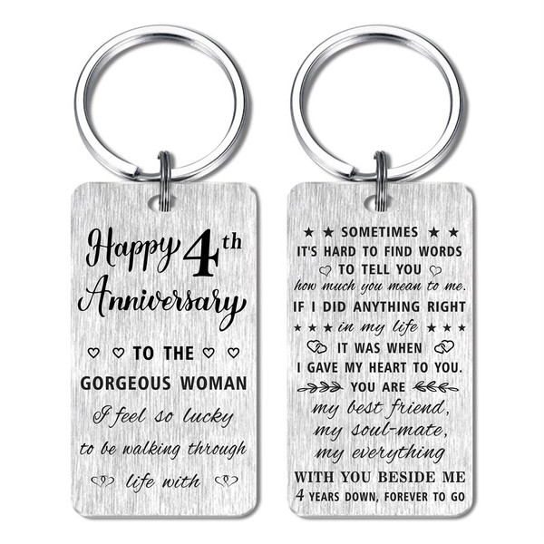 HYHYDHP 4 Year Anniversary Keychain Gifts for Her, Happy 4th