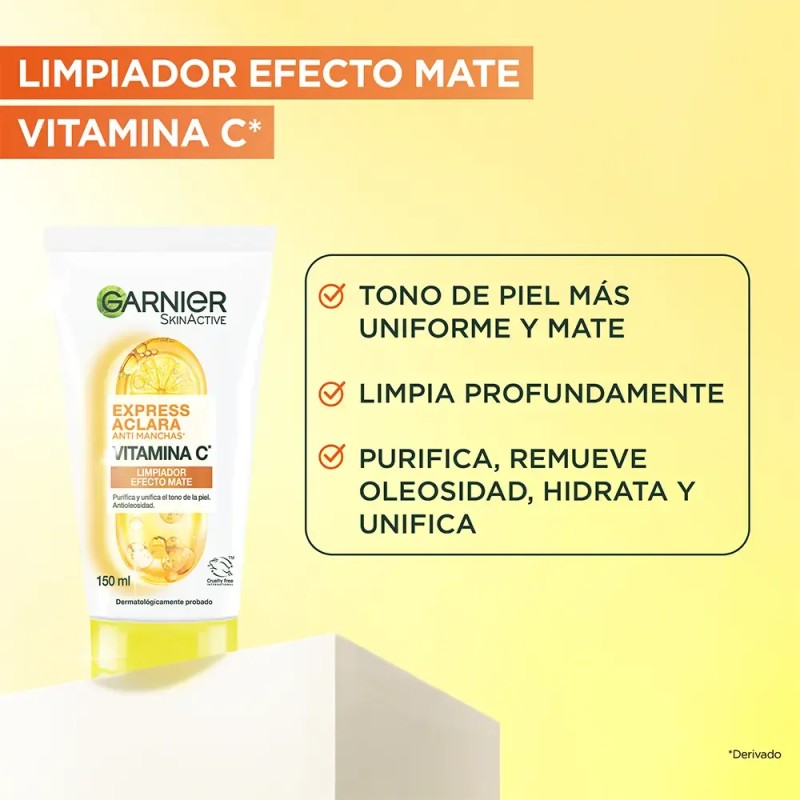 Garnier Skin Active Limpiador Facial Express Aclara Antimanchas con Vitamina