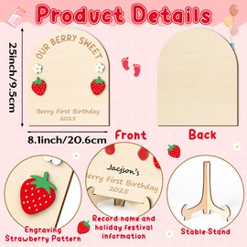 R HORSE Baby's 3D Berry First Birthday Footprint or Handprint Art Sign, Our Berry Sweet DIY Wooden Hanging Decoration, Newborn Keepsake Craft Gift for Unisex Baby First Birthday Baby Shower Photo Prop